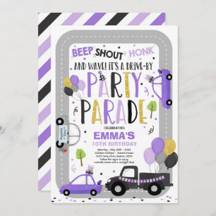 Drive By Birthday Parade Invitation Purple Parade