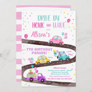 Drive By Birthday Parade Party Pink Drive Through Invitation