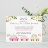 Drive By Birthday Parade Pink Floral Invitation (Standing Front)