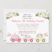 Drive By Birthday Parade Pink Floral Invitation (Front)