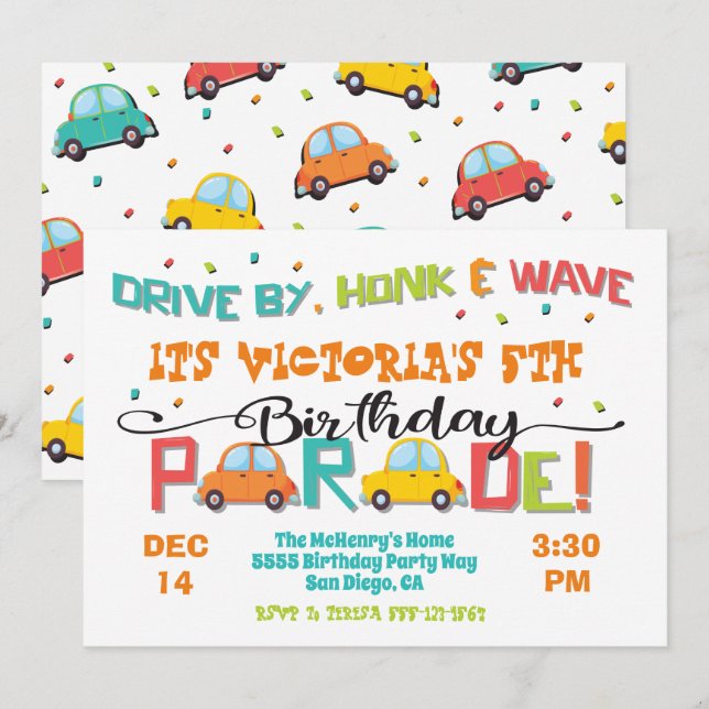Drive by Birthday Party Parade Invitation (Front/Back)