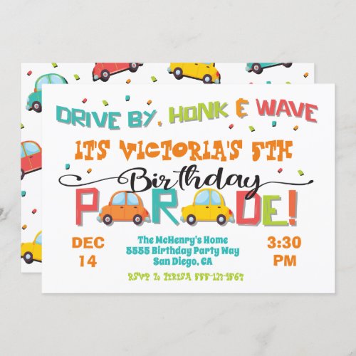 Drive by Birthday Party Parade Invitation