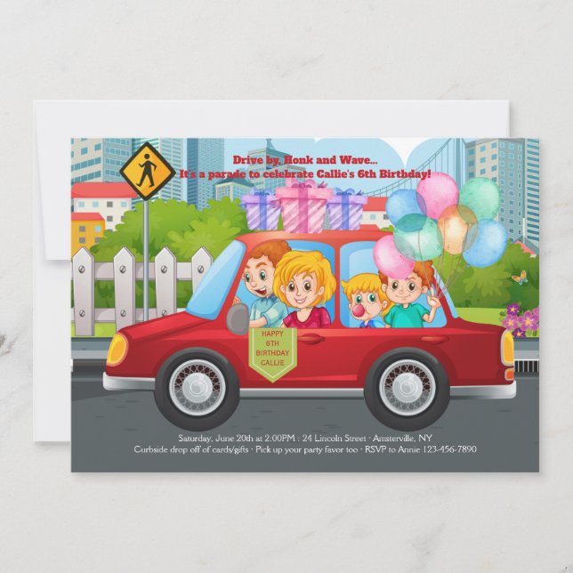 Drive By Birthday Party Parade Invitation (Front)