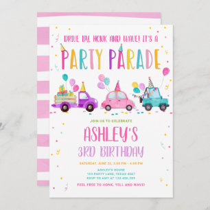 Drive By Birthday Party Parade Pink Drive Through Invitation