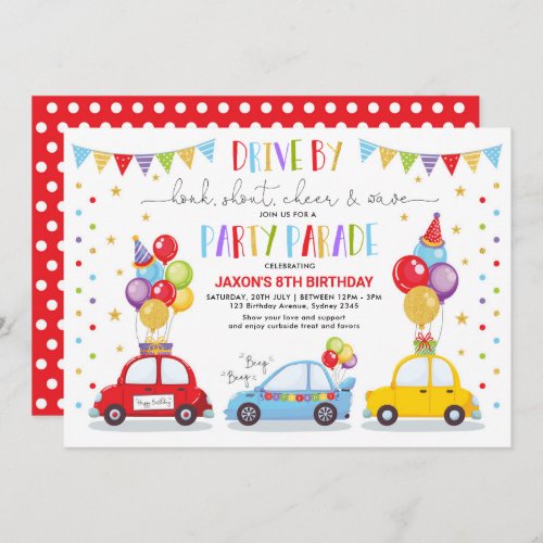 Drive By Birthday Party Parade Quarantine Boy Invitation