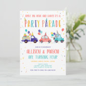 Drive By Birthday Party Parade Twins Drive Through Invitation (Standing Front)
