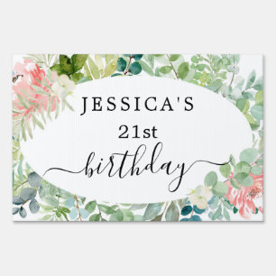 Drive-by Birthday Pretty Greenery Yard Sign