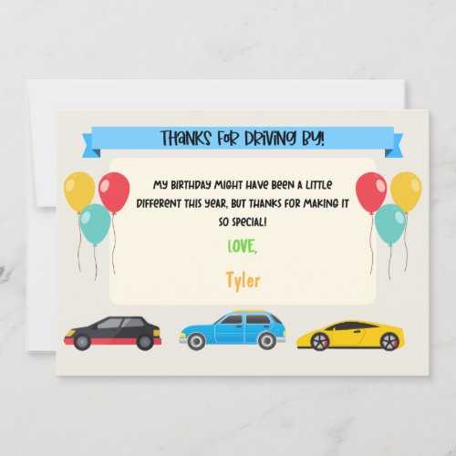 Drive By Birthday Thank You Card