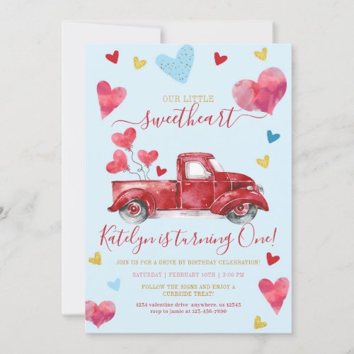 Drive By Blue Valentine Hearts Boy Birthday Invitation