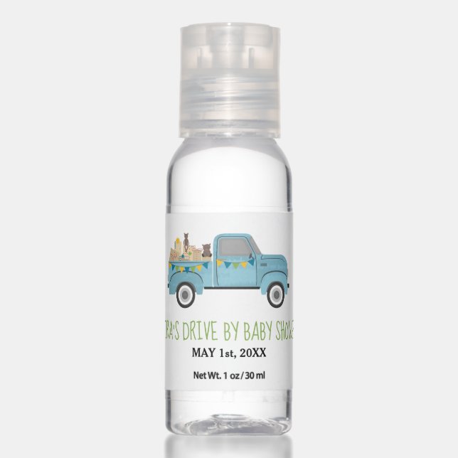 Drive By Boy Baby Shower Blue Truck Hand Sanitizer (Front)