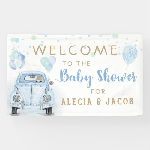 Drive By Boy Baby Shower Gold Blue Car Banner