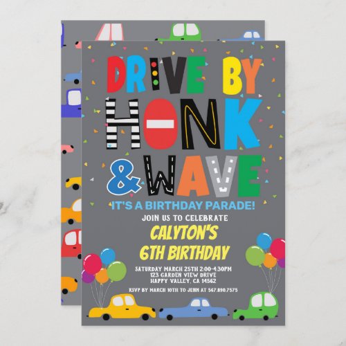 Drive By Boy Birthday Parade Colorful Cars Invitation