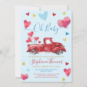 Drive By Boy Valentine Baby Shower with Hearts Invitation