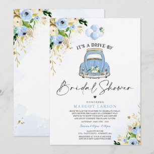 Drive By Bridal Shower Blue Floral Car Drive By Invitation
