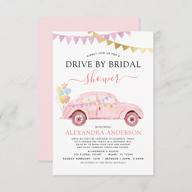 Drive By Bridal Shower Blush Pink Gold Foil Invitation
