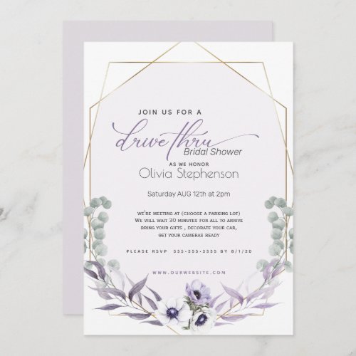 Drive by Bridal Shower  Dusty Lilac Floral Invitation