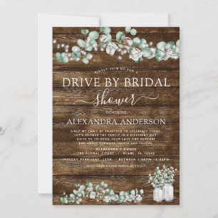Drive by Bridal Shower Eucalyptus Rustic Wood Invitation