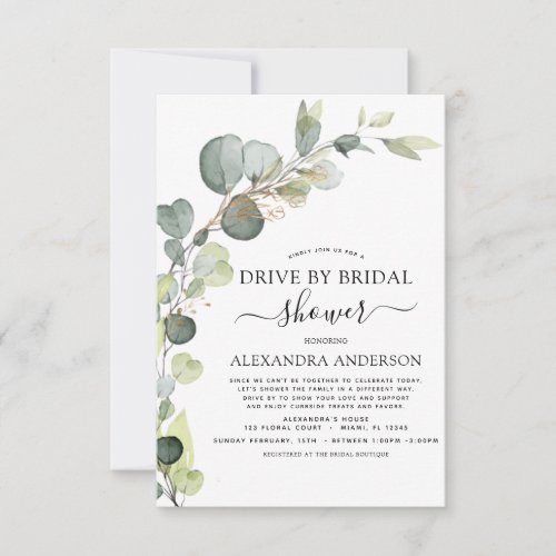 Drive By Bridal Shower Greenery Eucalyptus Invitation