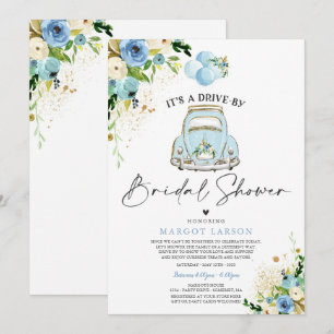 Drive By Bridal Shower Invitation Blue Floral