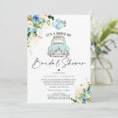 Drive By Bridal Shower Invitation Blue Floral (Standing Front)