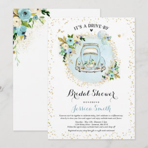 Drive By Bridal Shower Invitation Blue Floral