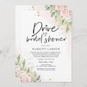 Drive By Bridal Shower Invitation Greenery & Gold