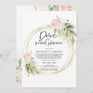 Drive By Bridal Shower Invitation Greenery & Gold