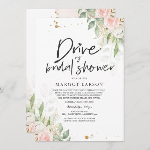 Drive By Bridal Shower Invitation Greenery & Gold
