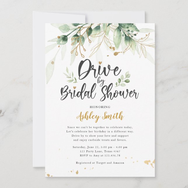 Drive By Bridal Shower Invitation Greenery Shower (Front)