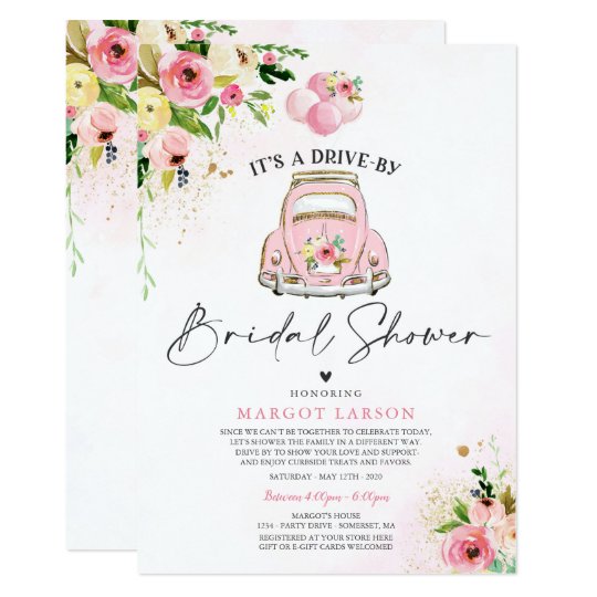 Drive By Bridal Shower Invitation Pink Floral