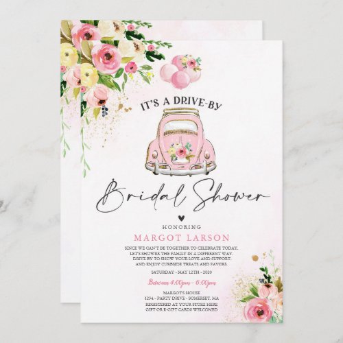 Drive By Bridal Shower Invitation Pink Floral