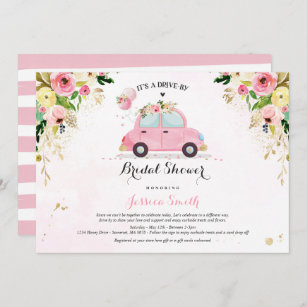 Drive By Bridal Shower Invitation Pink Floral