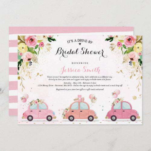 Drive By Bridal Shower Invitation Pink Floral