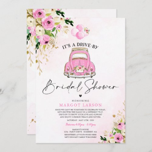 Drive By Bridal Shower Invitation Pink Floral