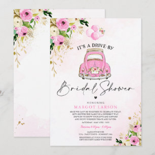 Drive By Bridal Shower Invitation Pink Floral