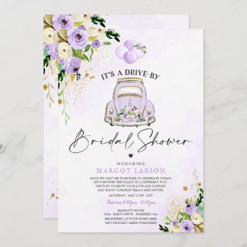 Drive By Bridal Shower Invitation Purple Floral