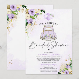 Drive By Bridal Shower Invitation Purple Floral