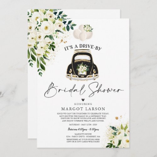 Drive By Bridal Shower Invitation White Floral