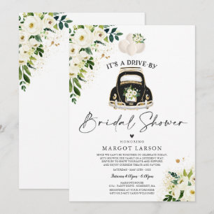Drive By Bridal Shower Invitation White Floral