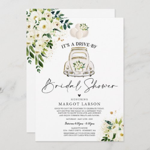 Drive By Bridal Shower Invitation White Floral