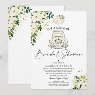 Drive By Bridal Shower Invitation White Floral