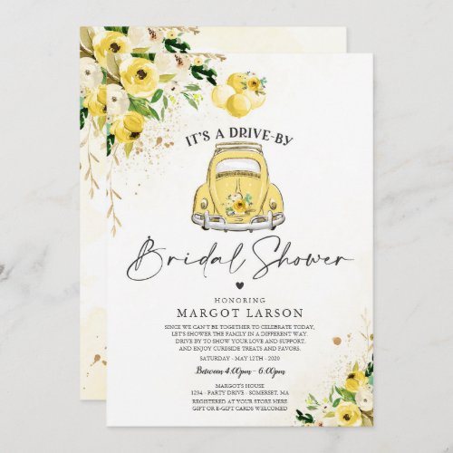 Drive By Bridal Shower Invitation Yellow Floral