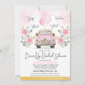 Drive By Bridal Shower Pink Floral Vintage Car Invitation (Front)