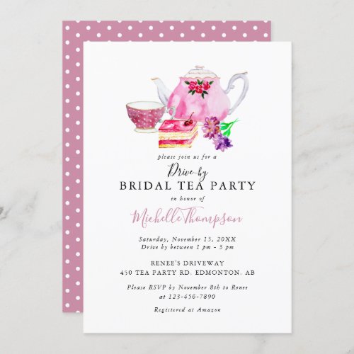 Drive_by Bridal Shower Tea Party Pink Teapot Invitation