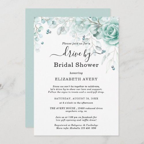 Drive By Bridal Shower Turquoise and sage greens Invitation