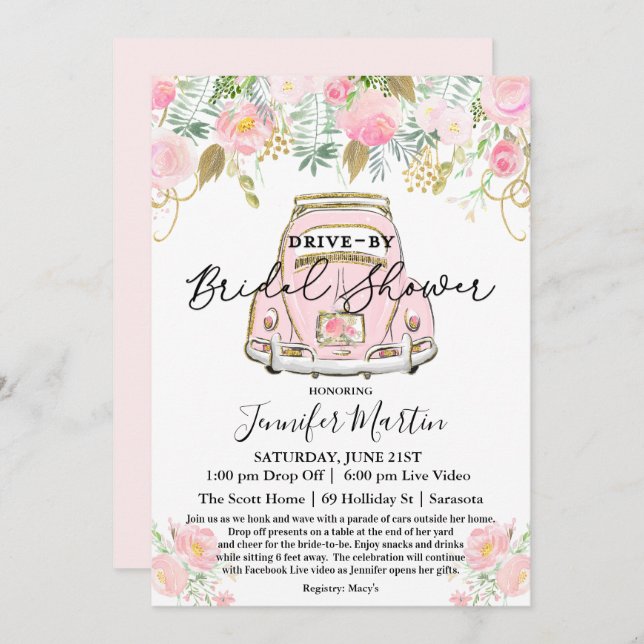 Drive By Bridal Shower Virtual Bridal Shower Invitation (Front/Back)