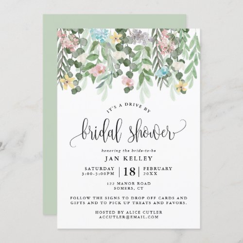 Drive By Bridal Shower Watercolor Cottage Flowers Invitation