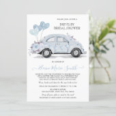 Drive by Bridal Shower Watercolor Floral Blue Car Invitation (Standing Front)