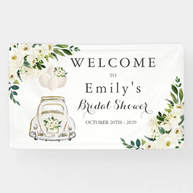 Drive By Bridal Shower White Floral Banner Zazzle