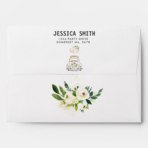 Drive By Bridal Shower White Floral Envelope